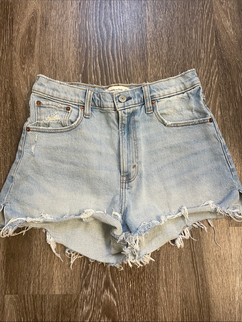 Light Blue Distressed Cutoff Denim Shorts - Women's
